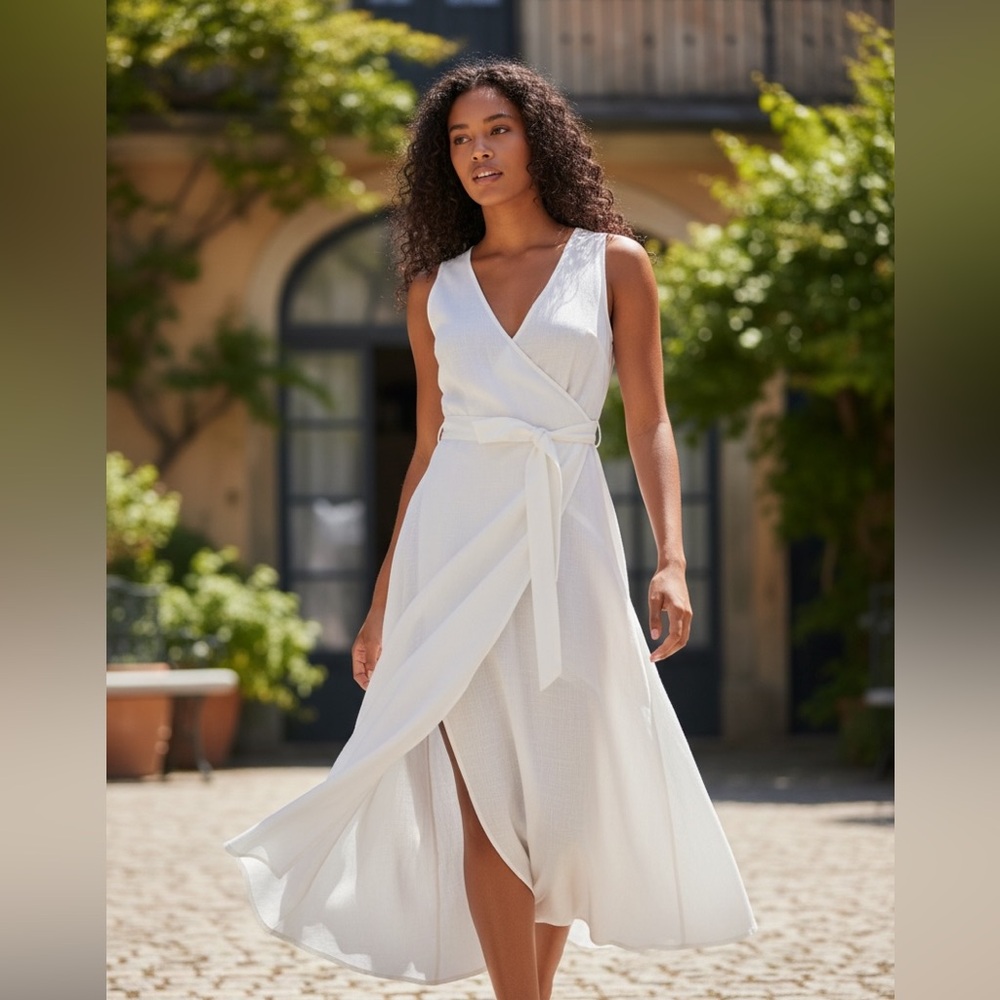 Andie Linen Blend Maxi Wrap Dress NWT White | Flowy Lightweight Fit Medium